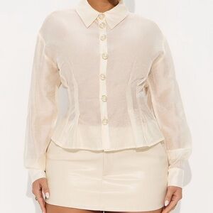 NWT Ivory Button-Front Blouse